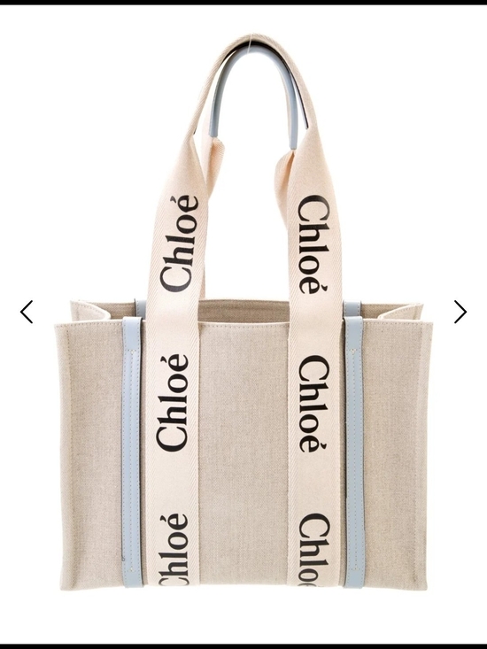 Chloe Handbags - Chloé Beige Canvas Tote with Light Blue Trim and Logo Straps
